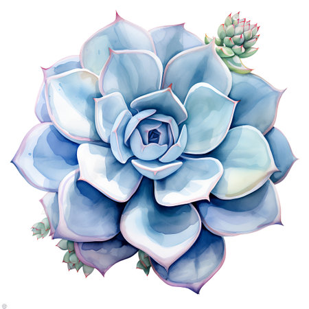 Succulent watercolor illustration. Hand drawn succulent isolated on white background.の素材