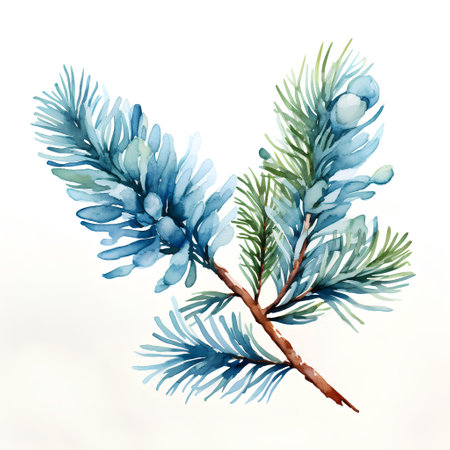 Watercolor pine branches. Hand painted illustration isolated on white background.の素材