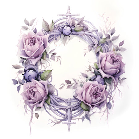 Wedding floral wreath with roses. Watercolor illustration.の素材