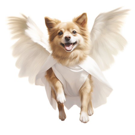 Cute chihuahua dog with angel wings on white backgroundの素材