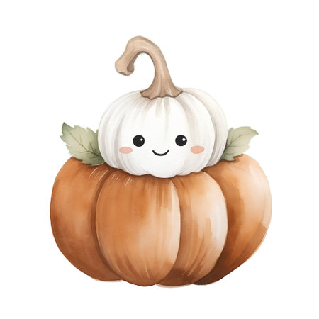 Cute watercolor pumpkin on white background. Watercolor illustration.の素材