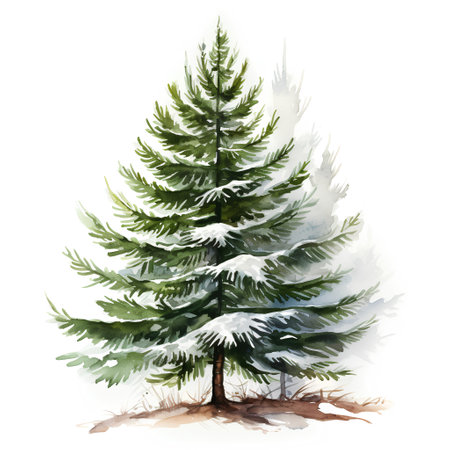 Watercolor winter pine tree. Hand painted illustration isolated on white backgroundの素材