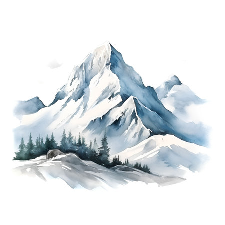 Mountain landscape. Watercolor illustration isolated on white background. Hand drawn sketch.の素材