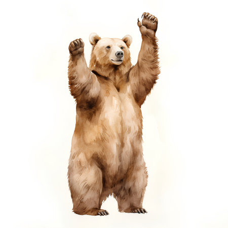 Hand drawn watercolor illustration of brown bear isolated on white background.の素材