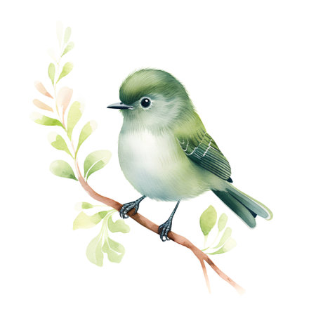 Watercolor bird on a branch. Hand painted illustration isolated on white backgroundの素材