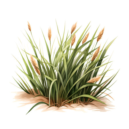Watercolor reed grass isolated on white background. Vector illustration.の素材