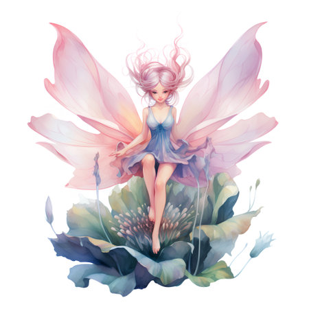 Fairy. Watercolor illustration. Hand drawn. Isolated on white background.の素材