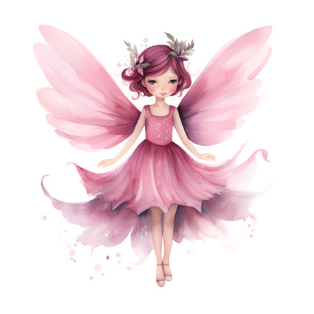 Cute watercolor fairy girl. Hand drawn illustration isolated on white background.の素材