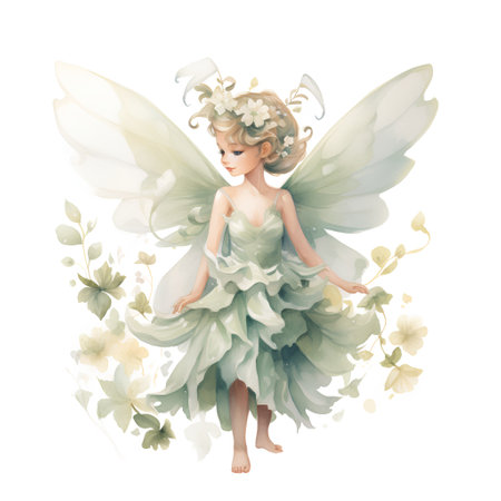Watercolor fairy isolated on white background. Hand drawn watercolor illustration.の素材