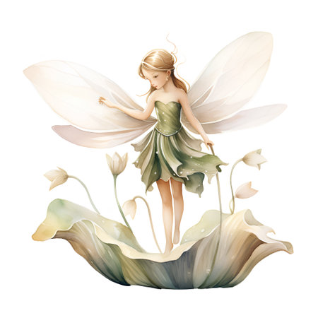 Watercolor fairy isolated on white background. Hand drawn watercolor illustration.の素材