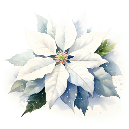 Watercolor poinsettia on white background, hand drawn illustrationの素材