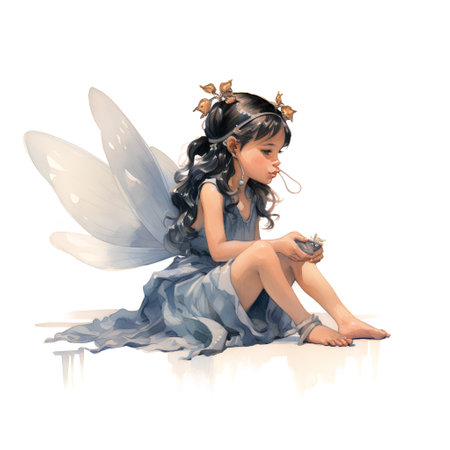 Fairy isolated on white background. Watercolor hand drawn illustration.の素材