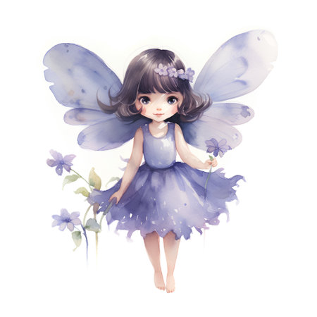 Cute little fairy isolated on white background. Watercolor illustration.の素材