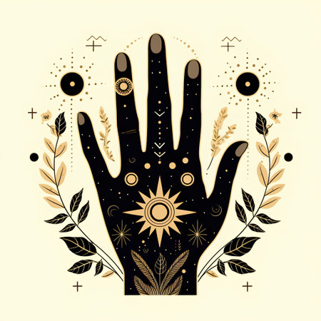 Mystical hand with floral ornament. Vector illustration in flat styleの素材