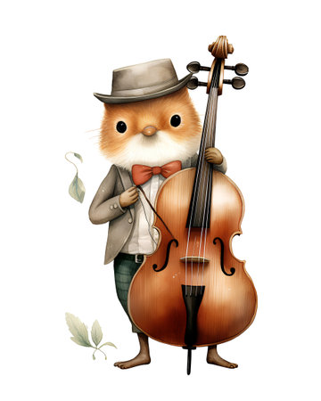 Funny cartoon hamster playing the cello. Hand drawn illustrationの素材