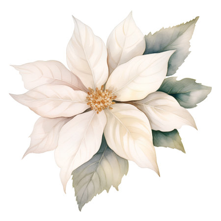 Watercolor poinsettia flower. Hand painted isolated on white backgroundの素材