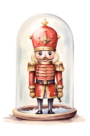 Christmas nutcracker. Watercolor hand drawn illustration on white backgroundの素材