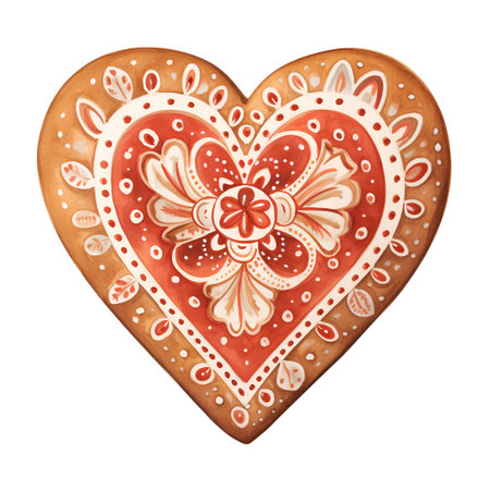 Gingerbread heart isolated on white background. Watercolor illustration.の素材