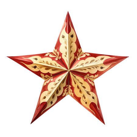 Red star with golden pattern isolated on white background. 3d illustrationの素材