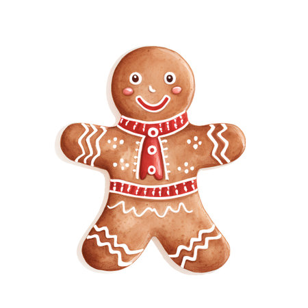 Gingerbread man isolated on white background. Watercolor illustration.の素材