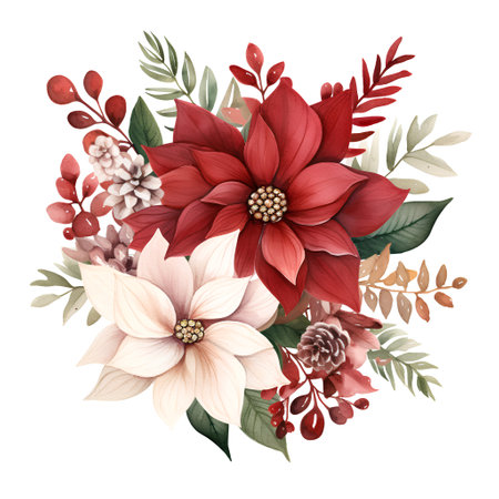 Beautiful vector watercolor Christmas bouquet with poinsettiaの素材