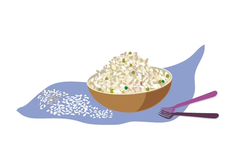 Rice bowl to enjoy a nice meal for two people  Japanese dish ideal to whom want to enjoy a balanced and healthy diet のイラスト素材