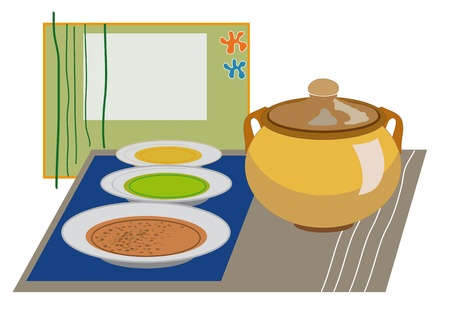 Stews and soups for a family meal  Ideal for oriental restaurants that want to distinguish by design のイラスト素材