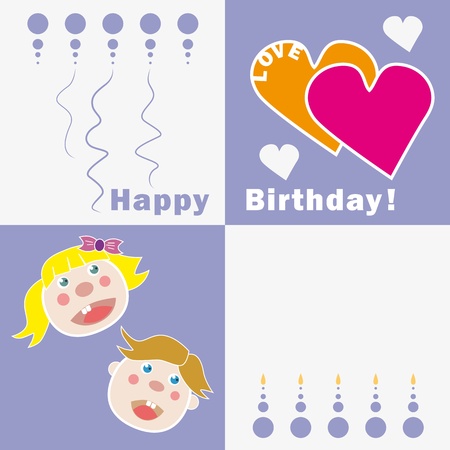 Happy birthday card for children. Hearts, candles and balloons.のイラスト素材