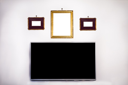 Empty classical frames and television mock upの写真素材