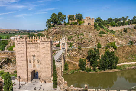View San Servando Castle and Alcantara Bridge, Toledo, Spainのeditorial素材
