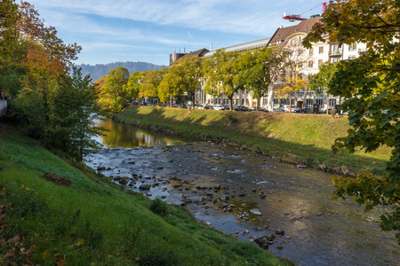 River Limmat passing through Zurich, Switzerland. More outer and wild side of the river is shown.の写真素材
