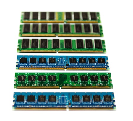 Random Access Memory Line of Computer memory on a white background with floating in air affectの写真素材