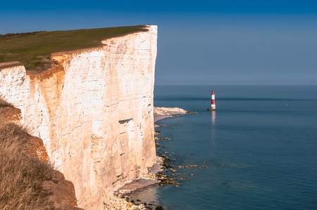 View of beachy head lighthouse and seven sisters from beachy head cliffsの写真素材