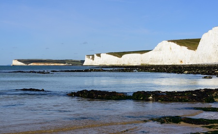 Along the coastline with white cliffs and seaの写真素材