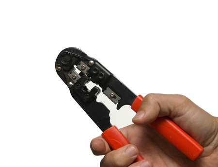 Man using orange wire cuttersの写真素材