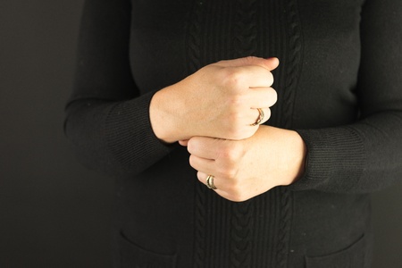 Woman Demonstrating Sign Language letter Gの写真素材