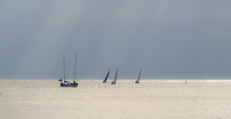 Sailing boats off Brighton  UK  coastの写真素材