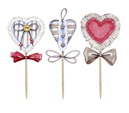 hand drawn textile hearts on Valentines dayの写真素材