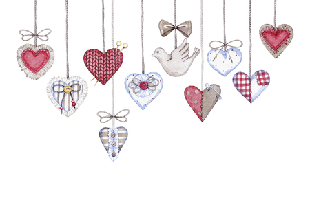 hand drawn textile hearts on Valentines dayの写真素材