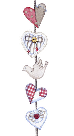 hand drawn watercolor textile hearts on Valentines dayの写真素材