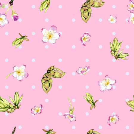 hand drawn watercolor spring patternの写真素材
