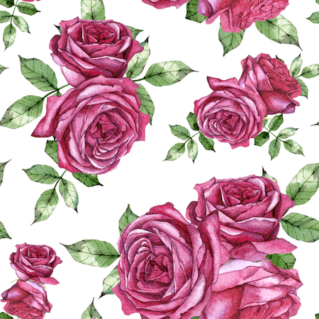 hand drawn watercolor seamless pattern with beautiful vintage rosesの写真素材