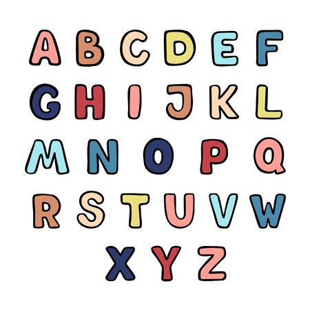 Vector illustration of funny outlined graffiti style hand lettering alphabet setのイラスト素材