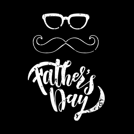 Fathers Day vector illustration for greeting card. Fathers Day brush calligraphy, hand lettering and spectacles and mustache hand drawn icons.のイラスト素材
