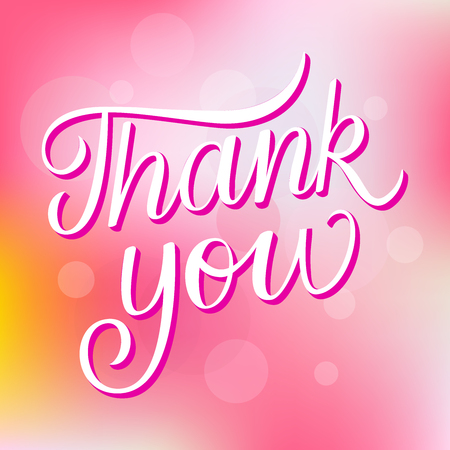 Vector illustration of hand drawn brush lettering quote Thank You! on bright pink background for card or invitation designのイラスト素材
