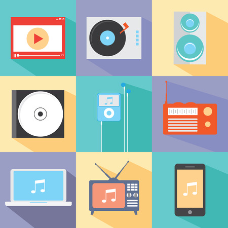 Colorful modern flat icons set with long shadow. のイラスト素材