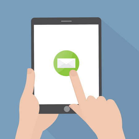 Hand touching blank screen of tablet computerのイラスト素材