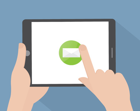 Hand touching blank screen of tablet computerのイラスト素材