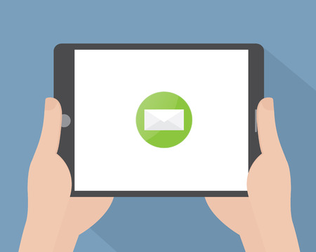 Hand touching blank screen of tablet computerのイラスト素材