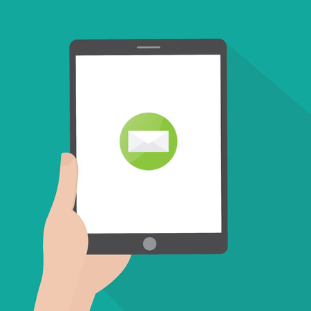 Hand holding blank screen of tablet computerのイラスト素材